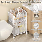 Hongtamoya Makeup Organizer Cart with Drawers, Floor Skincare Organizers Make Up Organizers Vanity Organizer Cosmetic Display Cases Holder for Skin Care Perfume Nail Polish Brush Hair Tool, White - Image 4