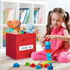 11 Inch Storage Cube,Storage bin,cube storage (Set of 10) Foldable Fabric Cube Storage Bins with 10 Labels Window Cards & a Pen,Baskets Containers for Shelves,Closet Organizers Box,Red - Image 5
