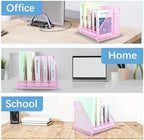Desk Organizers Metal Magazine File Holder Racks Desktop Folder Storage Binder Organiser Document Organization for Home Office & Classroom,5 Vertical Compartments-Pink - Image 7