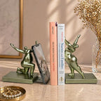 Sculptural Bookends Set of 2, Decorative Modern Bookends with Adjustable Phone & Tablet Holder, Artistic Resin Book Ends for Shelves, Heavy Duty Home & Office Decor – Metallic Sage - Image 3