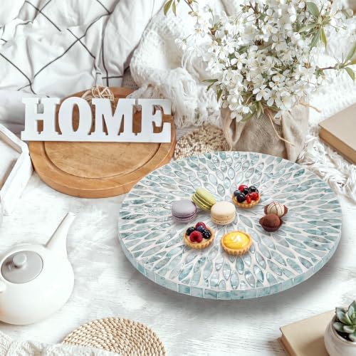 Reallnaive Mother of Pearl Lazy Susan, Round, Blue Floral Petal - Image 2