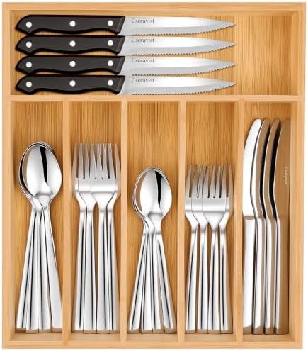 49-Piece Silverware Set with Bamboo Organizer,Rectangular by Csoravist