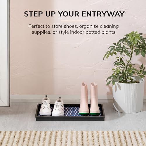 Anji Mountain Heavy Duty Waterproof Rubber Shoe Storage Mat Organizer/Boot Storage Multi Use for Entryway with Coir, Blue and Ivory Insert, Fits 2 Pair (24.5" Wide) - Image 2