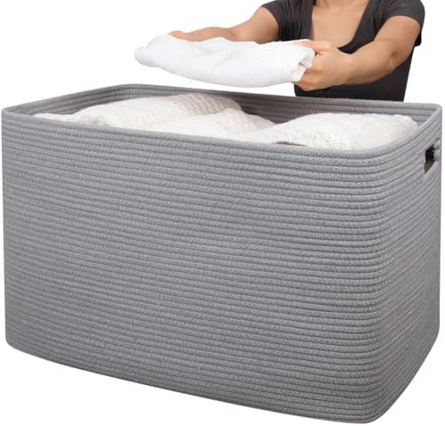OIAHOMY 118L XXXLarge Rope Storage Basket, Oversized Blanket Basket Grey by MasterofSpaceOptimization
