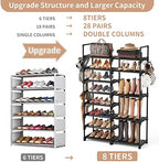 ROJASOP Shoe Rack Organizer, 8-Tier Metal Shoe Rack for Closet Entryway Garage, 26-32 Pairs Tall Shoe Boot Storage Shelf with 15 Hooks, Stackable Large Shoe Stand - Image 4