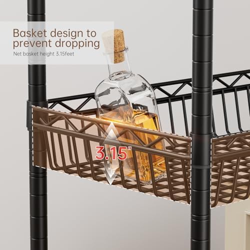 Golpart Basket Shelves Closet Rack with Wheels Metal Pantry Wire Shelf Unit - Image 3