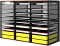 TQVAI 27 Compartments Desktop Literature Organizer, Metal Frame Paper Sorter with Handles, Heavy Duty Mailbox for Classroom and Office, Wood File Organizer for Document, Bill, Magazine, Antique Brown by TQVAI