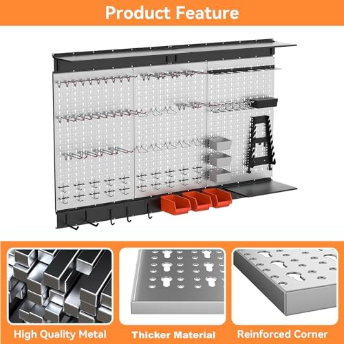 WALMANN 113 PCS Pegboard Wall Tool Organizer Kit with Pegboard Hooks, Grey - Image 5
