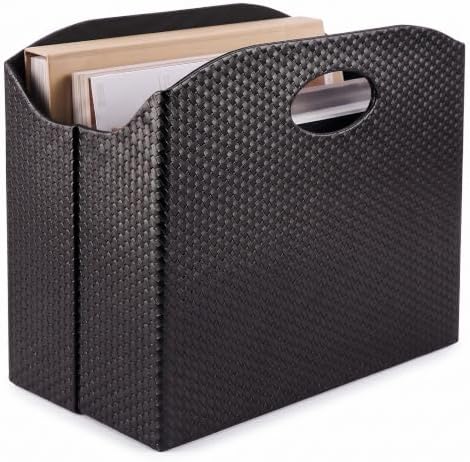 BLU MONACO | Black Woven Leather Magazine Holder with Handles | Stylish Magazine Rack for Floor or Table | Decorative Basket for Living Room, Office, or Reception by Blu_Monaco