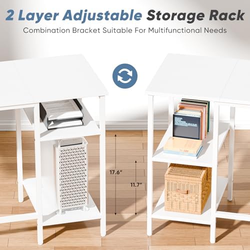 DUMOS 62” L Shaped Desk with Drawers and Power Outlet, White - Image 6