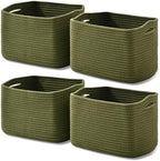 ICERZCZ Storage Basket for Shelves, Small Baskets for Organizing, Woven Cotton Rope Baskets for Storage, Book Basket, Decorative Shelf Basket, 12.5"Lx9.1''Wx7.9''H (4 Packs) Green by ICERZCZ
