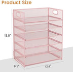 Subekyu 6-Tier Desk Paper Organizer, Desktop File Letter Tray with Handle, Document Sorter and Accessories Holder for Office, Home and School Workspace Organizers, Pink-2 Pack - Image 5