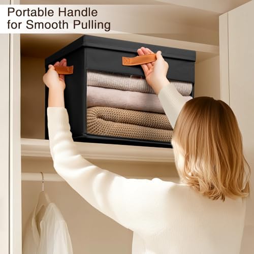 Homsorout Large Storage Bins with Lids - 4 Pack Foldable Decorative Organizers with Clear Windows & Handles, Cube Storage Organizers for Clothes, Blankets, Sweaters, Sheets, Black - Image 2