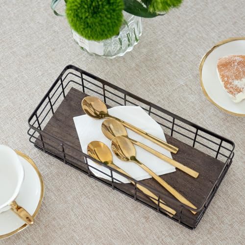 ROSE BLOOM Small Metal Wire Storage Basket, Decorative Wood Base Organizer Bins for Bathroom, Kitchen, Laundry Room, Pantry, Basket for Toilet Paper, Fruits, Spices (2 Pack) - Image 4
