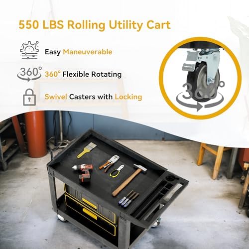 DWVO 45 x 25 in Heavy Duty Rolling Utility Cart on Wheels, Black - Image 3