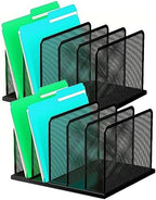 Kuntine.B Desk File Organizer Upright Mesh Desktop Organizer File Sorter Office Organization File Holder for Home, Office & Classroom (Black, 2 Pack 5-Section) by KuntineB