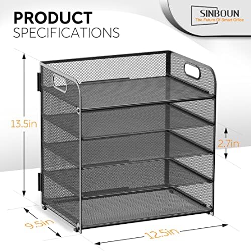 2 Pack Letter Tray 5-Tier Desk Organizer File Paper Holder with Handle, Metal Desktop Document Shelf Tray Office Classroom Organization - Black - Image 2