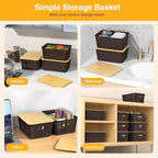 6 Pack Plastic Storage Baskets,Brown bamboo lid storage Box - Image 4
