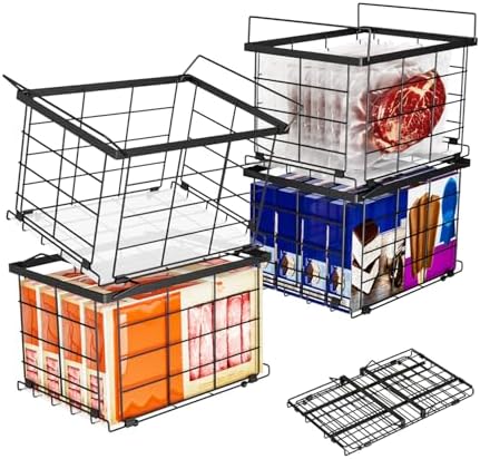 Freezer Organizer Bins for 3.5 Cu.Ft,Upgrade Quick Expand/Collapse,4PACK by ANJUBAN