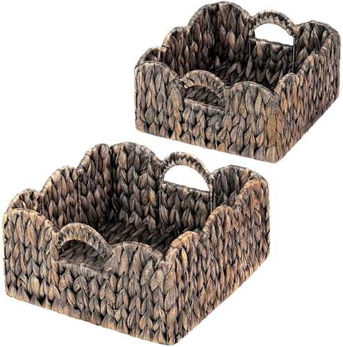 Scalloped Baskets (Natural-Set of 2) Basket Living Room Organizer, Water Hyacinth Baskets For Decor, Woven Basket Boho Style for Bathroom, Bedroom, Laundr,...Iron Frame. by SIEUSALEVN