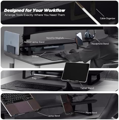 ULTRARM Moodular Wooden Monitor Stand Desk Organizer, Large 45.6" Oak - Image 5
