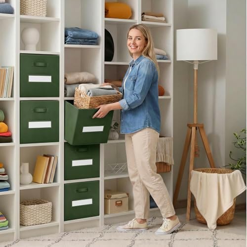 Storage Bins,11" Cube Storage Bin with Labels,10pcs,Dark Green - Image 7