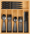 49 Pieces Black Silverware Set with Bamboo Organizer,Tree Pattern black by Csoravist