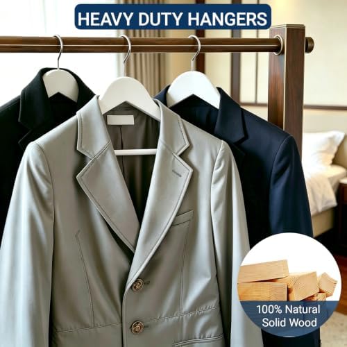 Amber Home 30 Pack White Wooden Coat Hangers, Wood Suit Hangers - Image 5