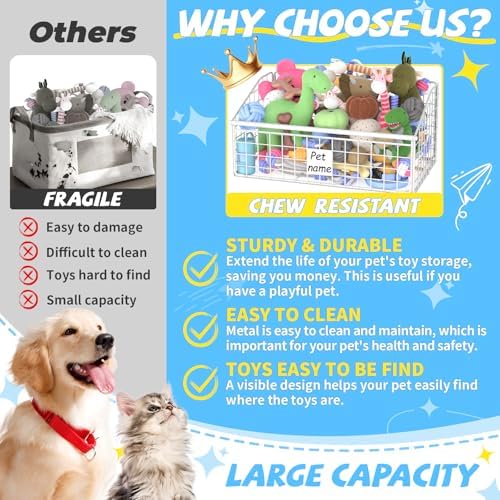 Kaiferty Indestructible Dog Toy basket, Medium Toy Box for Dogs,Pet Toy Bin Dog Metal Basket for Toys, Dog Toy Storage, Dog Storage Organizer,Dog Toy Box for Living Room Area (White) - Image 2