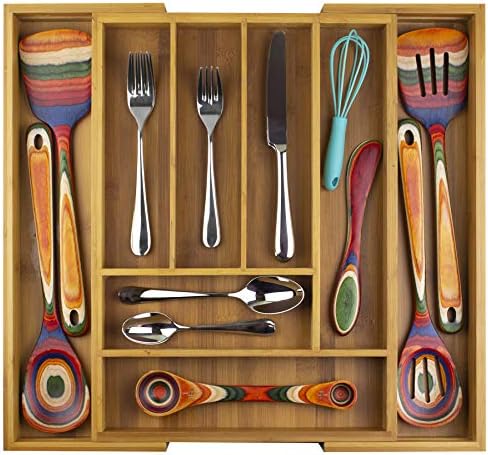 Totally Bamboo Kitchen Drawer Organizer, Expandable Silverware Organizer and Utensil Holder, 8 Compartments with Dividers by TotallyBamboo