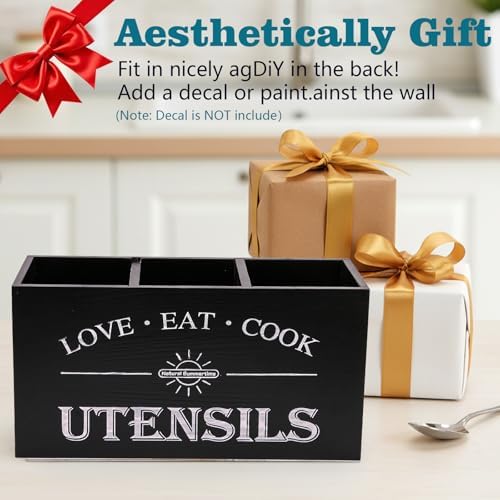 2 PC Wooden Utensil Holder,（With 4-Compartments size*1 + 3-Compartments size*1） Extra Large Kitchen Counter,Cooking Spatula Organizer,Farmhouse Decor, Rustic Cooking Utensil - Image 6