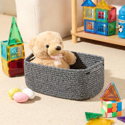 MiniArk Small Storage Baskets for Organizing | Closet Organizer Bins | Shelf Toy Basket | Woven Rope Baskets | Cube Decorative Box | Shallow Basket | 13x8.5x5.1” | 3 Packs Dark Gray - Image 4