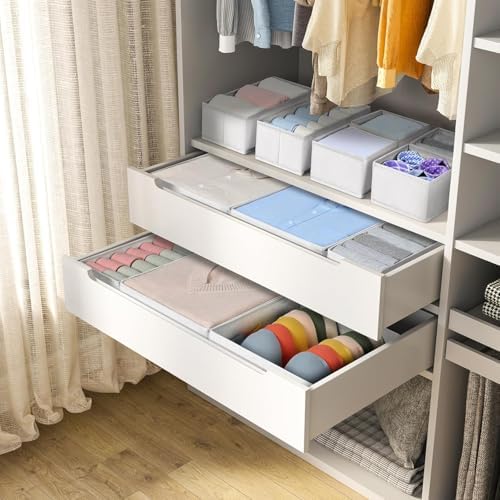 DIMJ Drawer Organizer Clothes, 18 Pack Dresser Organizer, Foldable Closet Organizers and Storage, Fabric Bins, Drawer Dividers for Nursery, Baby Clothes, Underwears, Sock (White) - Image 3