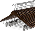 Wooden Clothes Hangers with Clips, 16Pack Wood Skirt Hangers with Clips, High-Grade Selected Walnut Wood Hangers with Sturdy Metal Clips for Pants, Suit, Heavy Winter Coat, Jacket, Formal Dress by HOU%C3%8DSMHOME