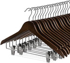 Wooden Clothes Hangers with Clips, 16Pack Wood Skirt Hangers with Clips, High-Grade Selected Walnut Wood Hangers with Sturdy Metal Clips for Pants, Suit, Heavy Winter Coat, Jacket, Formal Dress by HOU%C3%8DSMHOME