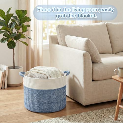 Artfeel 100L Large Cotton Rope Basket, Decorative Woven Blanket Storage for Living Room, Boho Toy Storage & Toy Box for Kids, Versatile Laundry Basket & Nursery Hamper for Blankets(DenimBlue) - Image 2