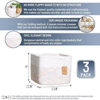 NaturalCozy Storage Cubes 9”x9”x7”Cotton Rope Woven Baskets for Organizing 3-Pack | 9 Inch Cube Storage Bin | Small Basket for Shelf Nursery, Pantry, Decorative Plant, Bathroom Closet, Toy Gift - Image 2