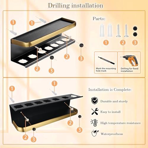 Airwrap Storage Holder Compatible with Dyson Airwrap Curling Iron Wall Mounted Storage Rack Holder for Home Organizer (with Comb) Gold - Image 5
