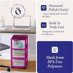 HOMZ Drawer Tower, 3-Tier Storage Cart with Removable Wheels, Purple Frame - Image 5