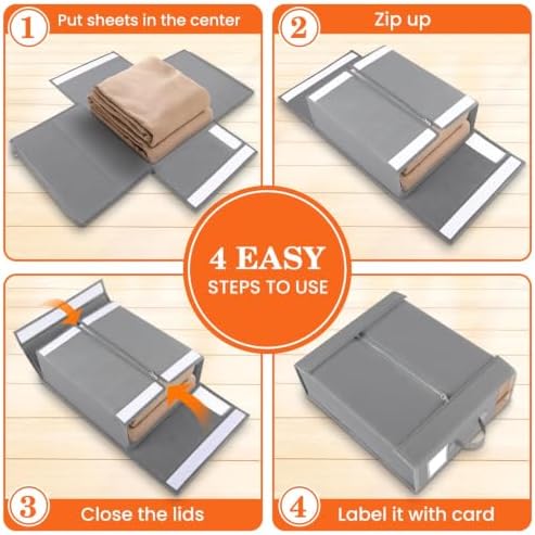 WOWBOX Sheet Organizers and Storage,Closet Bed Sheet Organizer Under Bed Storage and Organization with Label Cards & Clear Window for Bedding Sheets,Duvet Covers,Blankets (3 Pack，Gray) - Image 4