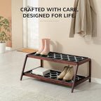 Anji Mountain Heavy Duty Waterproof Wooden Shoe Storage Mat Organizer/Boot Storage Tray Multi Use for Entryway with Coir, Black and Ivory Diamond Insert, 2 Tier, Fits 6 Pair (36.5" Wide) - Image 5