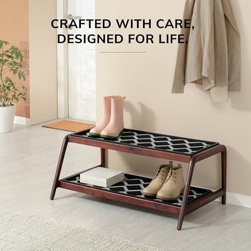 Anji Mountain Heavy Duty Waterproof Wooden Shoe Storage Mat Organizer/Boot Storage Tray Multi Use for Entryway with Coir, Black and Ivory Diamond Insert, 2 Tier, Fits 6 Pair (36.5" Wide) - Image 5