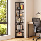 MAHANCRIS 6-Tier Corner Shelf, 65" Tall Corner Bookshelf with Metal Frame, Narrow Display Shelf Stand, Industrial Corner Bookcase for Living Room, Bedroom, Home Office, Black CSBK6601 by MAHANCRIS