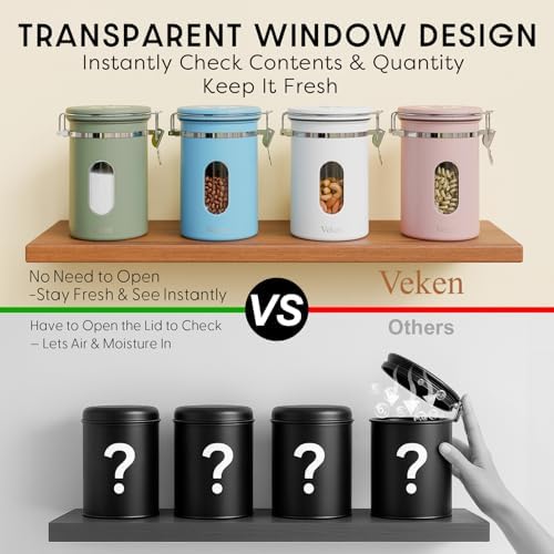 Veken Coffee Canister with Window, Airtight Stainless Steel Container, 22OZ - Image 4