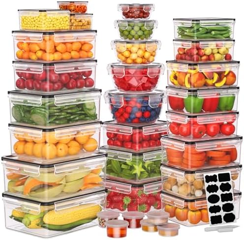 62 PCS Large Food Storage Containers with Lids Airtight Reusable Plastic by JSCARES