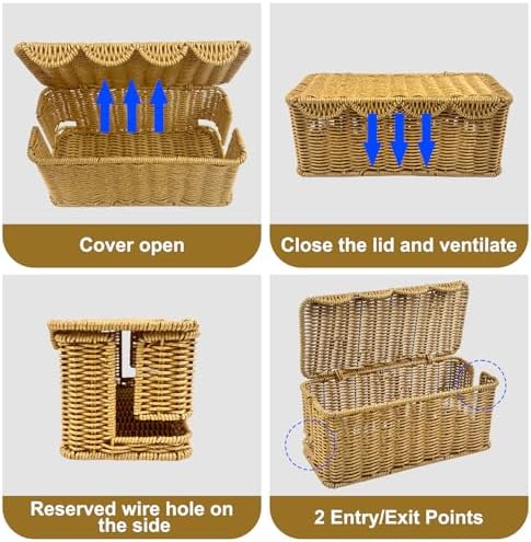 Scalloped Edge Handmade Cable Management Box, Elegant Plastic Rattan Cable Organizer, 2 Open Slots Sturdy Cord Hider Box, Under Desk Cord Organizer for Home TV Wires Computer Router USB Hub Strip (1) - Image 5