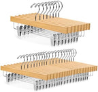 Nature Smile Deluxe Wooden Pants Hangers,Solid Lotus Wood Jeans Skirt Hanger with Clips Anti-Rust Hook Pack of 28（Natural） by NatureSmile
