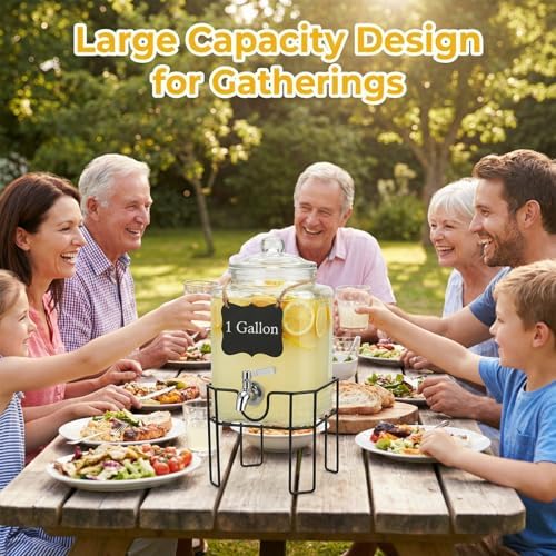 Drink Dispenser, Drink Dispensers for Parties, 1 Gallon Glass Beverage Dispenser with Stand and Glass Lid, 100% Leakproof Spigot, Ideal for Lemonade, Juice, Iced Tea, Laundry Detergent - Image 6