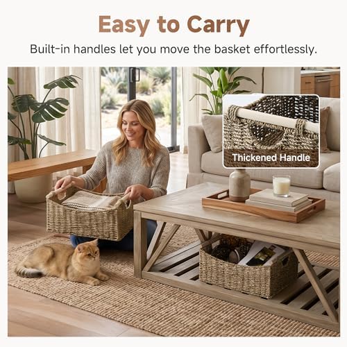 StorageWorks Large Wicker Baskets with Handles, Seagrass Basket, 1-Pack - Image 5