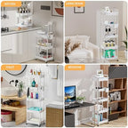 5 Tier Rolling Utility Cart with Drawer,REBECAT Utility Cart Made of Multifunctional Storage Organizer Tool for Kitchen,Bathroom,Living Room,Office(White) - Image 6